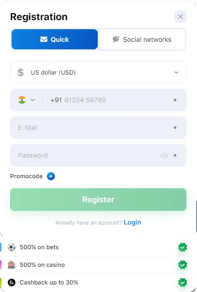 1win register